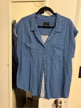 Jachs Blue Short-Sleeve Button-Down Shirt with Subtle White Microprint